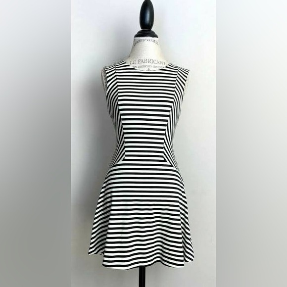Free People Cha Cha Black White Stripe Skater Dress Sleeveless Fit Flare M - Picture 6 of 10
